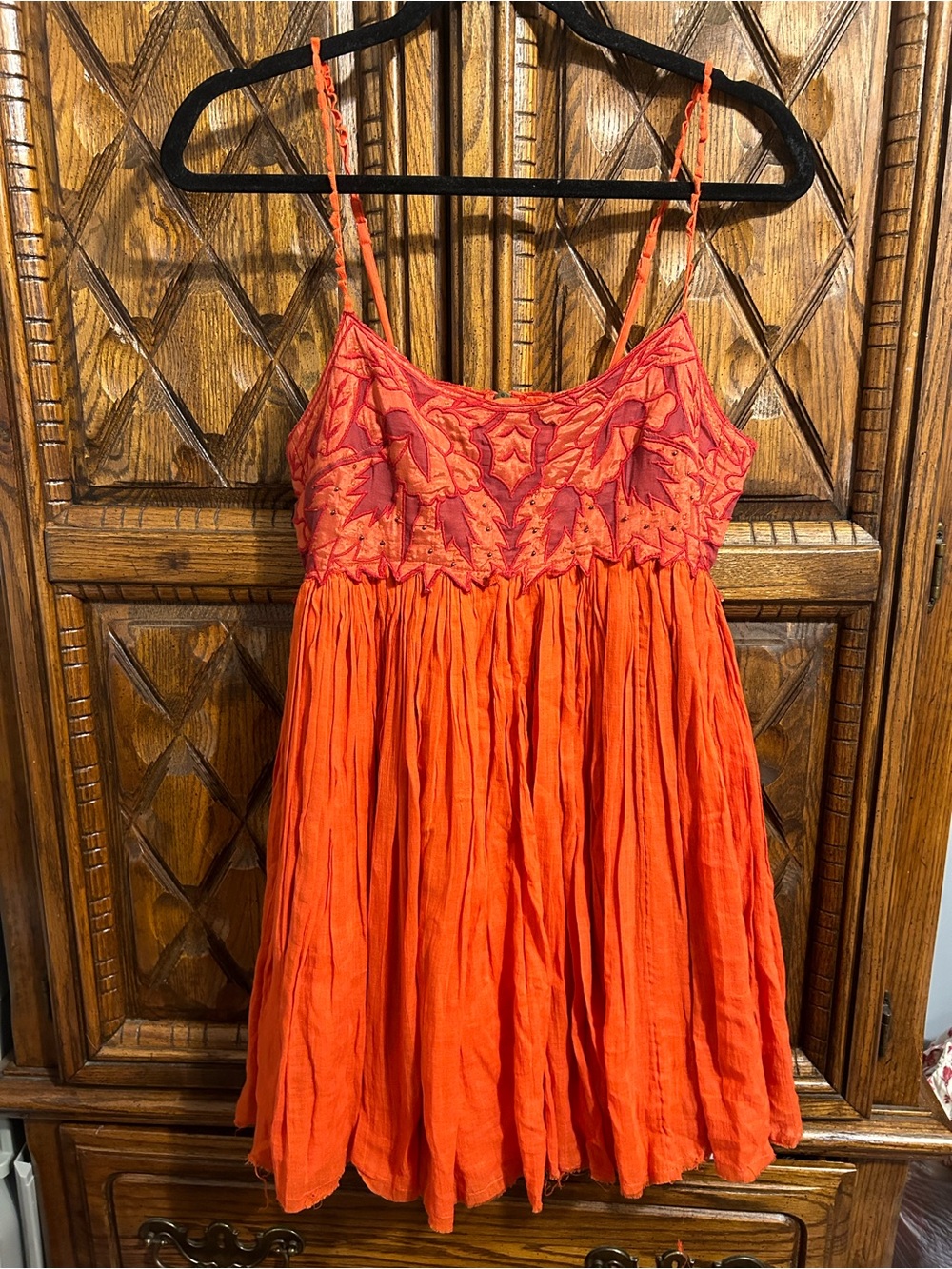 Free People Red-Orange Embroidered Maxi Dress